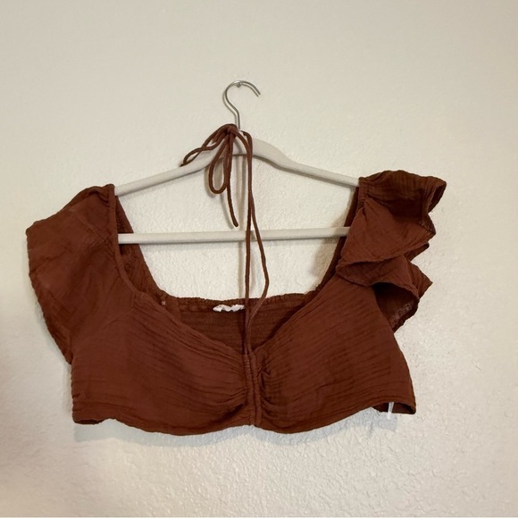 NWT Anthropologie The Jerry Cinched Crop Top Brown Medium - Picture 6 of 11
